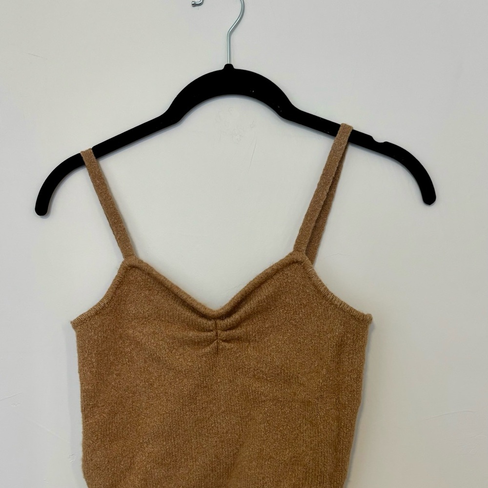 Tan Knit Spaghetti Strap Top